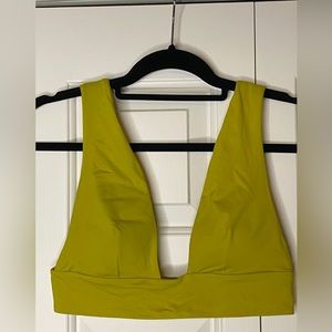 ZARA Lime Green V-neck Swim Top with clasp on back Size: L